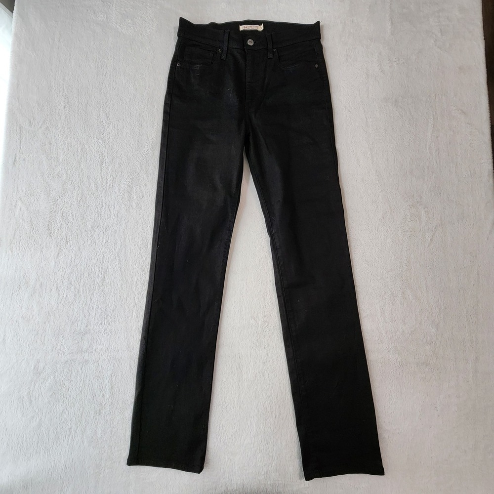 Levi's 724 High Rise Straight Leg Jeans Womens 29 x 32 Black Denim Stretch Pants